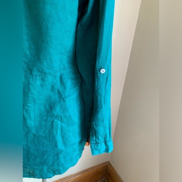 J jill love linen green tunic blouse top shirt, Lagenlook coastal Christmas top - Picture 5 of 8